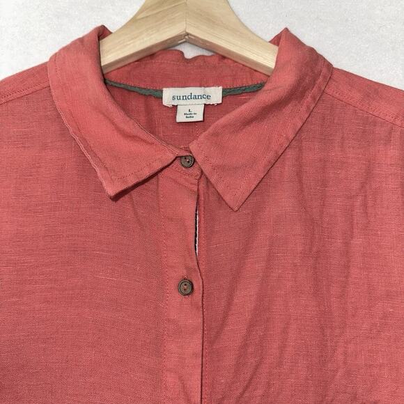 Sundance Button Front LinenTop Womens Large Coral Preppy Quiet Luxury - Picture 2 of 11